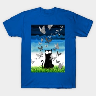 Black Cat and Butterflies T-Shirt